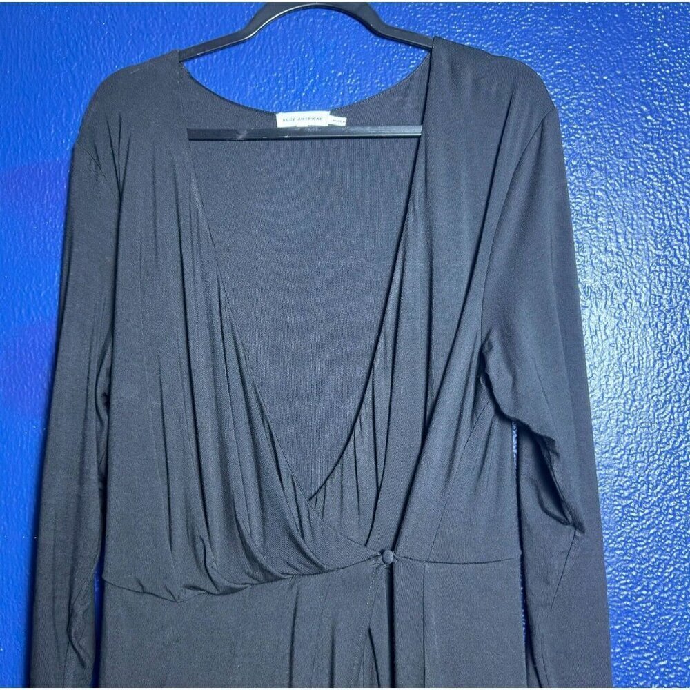 Good American Faux Wrap Midi Dress Long Sleeve Stretch Black Size 5 - Picture 6 of 9